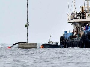 辺野古の海に投下される大型コンクリートブロック(※資料写真、2017年2月撮影)