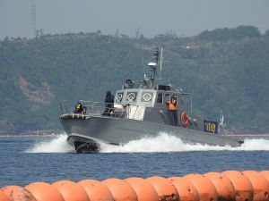 辺野古の海上で警備するマリンセキュリティーの警備艇(※資料写真、2016年4月撮影)