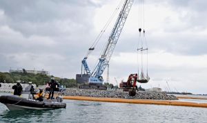 5カ所目となる「K2」護岸の工事が確認された=24日午前11時半ごろ、米軍キャンプ・シュワブ沖