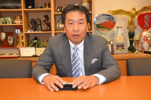 辺野古新基地建設についてはゼロベースで検討を始めるという枝野代表=5日、衆院議員会館